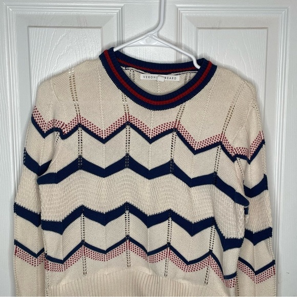 Veronica Beard Kindling Chevron Striped Pointelle Sweater (As Seen on TV) M - Picture 6 of 15